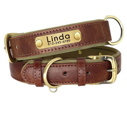 Customized PU Leather Nameplate Dog Collar Soft Padded Dogs Collars Free Engraving Name for Small Medium Large Dogs Adjustable