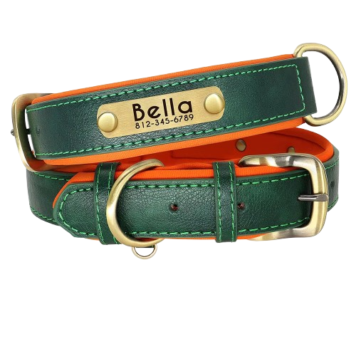 Customized PU Leather Nameplate Dog Collar Soft Padded Dogs Collars Free Engraving Name for Small Medium Large Dogs Adjustable