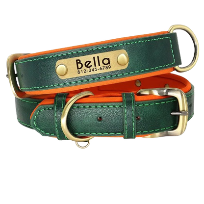Customized PU Leather Nameplate Dog Collar Soft Padded Dogs Collars Free Engraving Name for Small Medium Large Dogs Adjustable