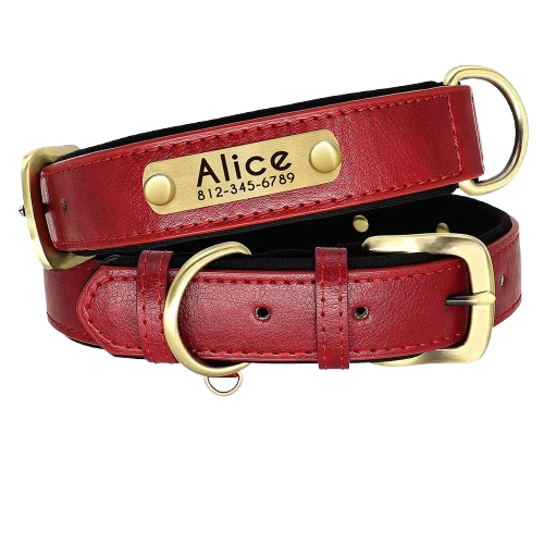 Customized PU Leather Nameplate Dog Collar Soft Padded Dogs Collars Free Engraving Name for Small Medium Large Dogs Adjustable